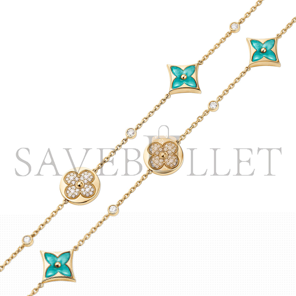 l**is V*t*n color blossom bb multi-pattern long necklace, yellow gold, amazonite and diamonds q94887